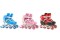 light(single flash),skates,bracket(aluminum alloy,thickness(0.15 mm)),wheel(PVC MATERIAL),pink,blue,red,black